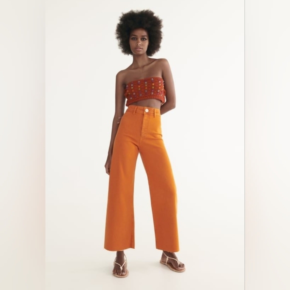 ZARA THE MARINE STRAIGHT Orange Size 0 High Rise Flare Leg Pants - Picture 11 of 11
